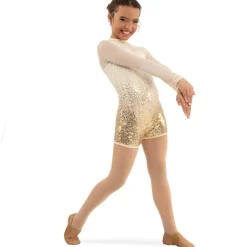 Youth Sequin Ombre Waterfall Long Sleeve Biketard