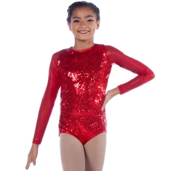 Youth Sequin Raglan Mesh Sleeve Leotard