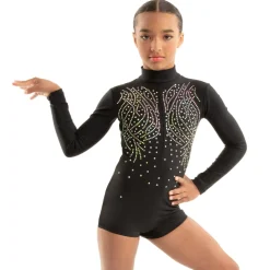 Youth Shine On Rhinestone Long Sleeve Biketard
