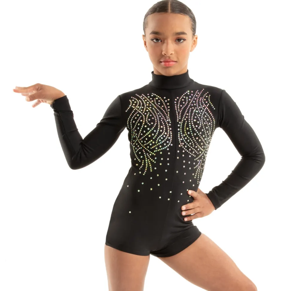 Youth Shine On Rhinestone Long Sleeve Biketard