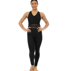 Youth V-Neck Criss Cross Mesh Panel Tank Unitard