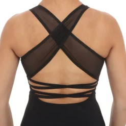 Youth V-Neck Mesh Panel Cut Out Wide Strap Back Leotard
